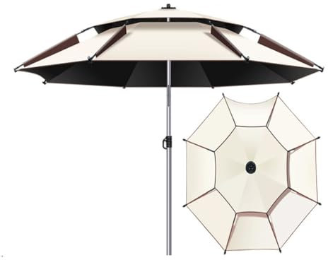 MACAGGTNTU Angelschirm Mit Sandanker Doppellagig Strandschirm Für Angler 1.8/2/2.2/2.4/2.6m Einstellbar Terrassenschirm Mit UV-Schutz(Beige,1.8m/6ft)