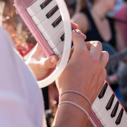 UPALDHOU 37 Keys Melodica Instrument, Professionelles Melodica -Musikinstrument mit 2 Weicher Blasrohr, 2 Blasen mit Tragetasche, Perfektes für Anfänger und Erwachsene (PINK)