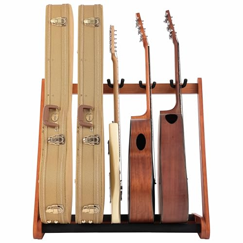 Nefelibata Mehrzweck-Gitarrenständer 5 Holz Gitarrenständer Bodenständer für Gitarren und Koffer, E-Gitarre, Akustikgitarre, Bassgitarre, Celli - Deutsche Esche (Gelbbraun)