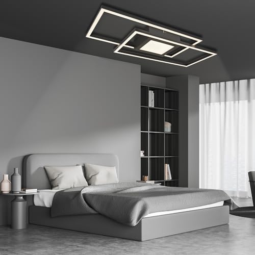 IMPTS LED Deckenlampe Dimmbar Deckenleuchte Wohnzimmer 30W Wohnzimmerlampe | Modern Deckenbeleuchtung Eckig Warmweißes 3000K Schwarz aus Metall für Schlafzimmer Flur Küche Balkon