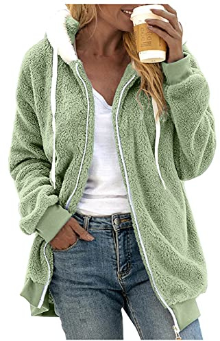 Angxiwan fleecejacken Fleecejacke Winterjacke Teddyjacke Hoodie Winter Teddy Fleece Jacke Warm Herbst Wintermantel mit Kapuze ReißVerschluss Fellmantel PlüSchjacke frauenmantel kapseln