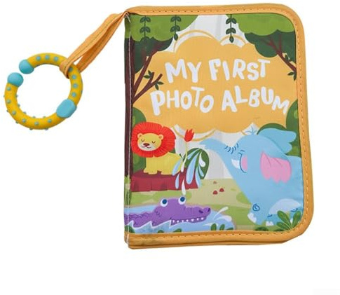 Primer álbum de fotos para bebé, tela de poliéster suave, con bolsillos transparentes interactivos, herramienta de aprendizaje, para el desarrollo temprano, recuerdo familiar