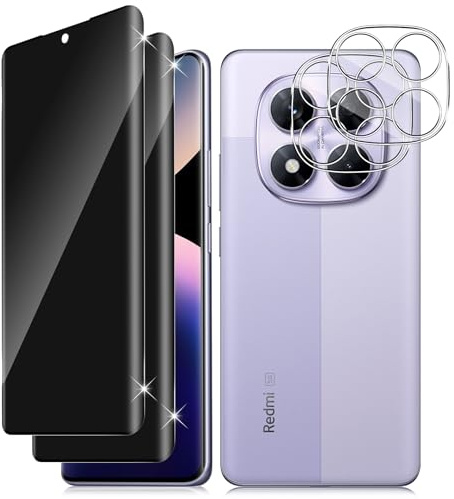 Vanrain Protector Pantalla Privacidad para Xiaomi Redmi Note 14 Pro 5G/POCO X7 5G, 2+2 Piezas 3D Curvo Antiespia Cristal Templado y Protector de Lente de Cámara, Dureza 9H Anti-Arañazo Sin Burbujas