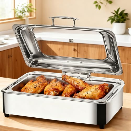 VFDZ 9L Chafing Dish Electrico, Acero Inoxidable Chafing Dish Buffet Electrico, Chafing Dish Comercial Bufé con Control de Temperatura para Buffet, Catering y Fiestas (1/1)