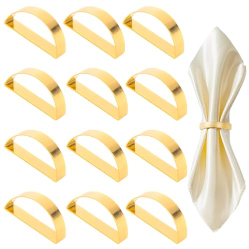 YOFDAL 12 Pezzi Anelli Portatovaglioli, Anelli per Tovaglioli Metallo da Tavola, per Matrimonio Banchetto Cena Decorazione da Tavola per Feste（Oro）