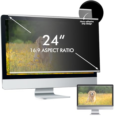 EliWhale 24 Privacy Screen 16:9-Nano-Suction Bezel, Anti-Glare for Office | Nano-suction tape-free mount, 531 x 299 mm 16:9 widescreen, HD, Washable and Reusable, Matte Finish, Anti-blue light Filter