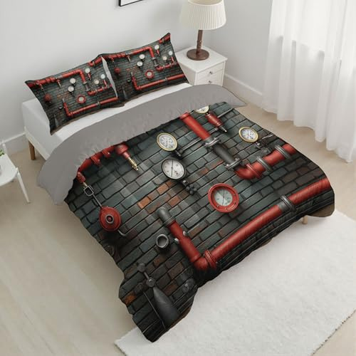CDXNORA Edredón Gris Claro, Transpirable y Supersuave Dibujos Animados Estilo Industrial Colcha y Conjuntos, cálida y antialérgica Tuberías Instrumentos Edredón para Todas Las Estaciones 264x228 cm