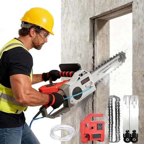 NzEupno Rainureuse Murale, Scie éLectrique pour BéTon, Machine à Rainurer Les Murs sans PoussièRe avec Pompe à Eau, 2 ChaîNes Et 2 Guides, pour Pierre, Brique Et Marbre 48cm/18.9in