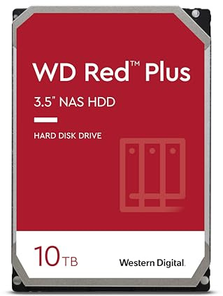 WD Red Plus interne Festplatte NAS 10 TB (3,5'', Datenübertragung bis 215 MB/s, Workload 180 TB/Jahr, 7.200 U/min, 256 MB Cache, 8 Bays) Rot