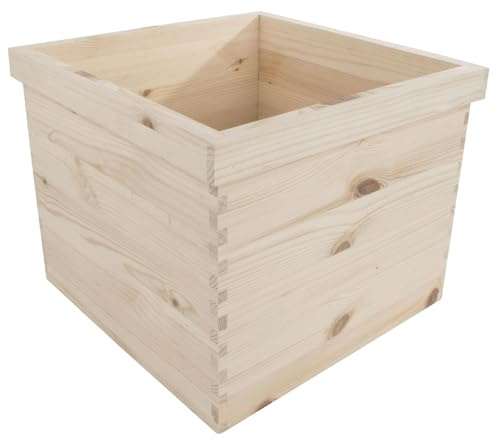 WooDeeDoo Extra Large Square Wooden Planter Box – Unfinished Pine Herb Pot with Decorative Rim for Indoor Planting Craft Storage or DIY Customisation – 32 x 32 x 25 cm