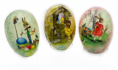 Nestler Juego de 3 huevos de Pascua para rellenar, tamaño 12 cm, hechos a mano, de cartón, en diferentes tamaños, diseño vintage II, bonito regalo de Pascua (12 cm)