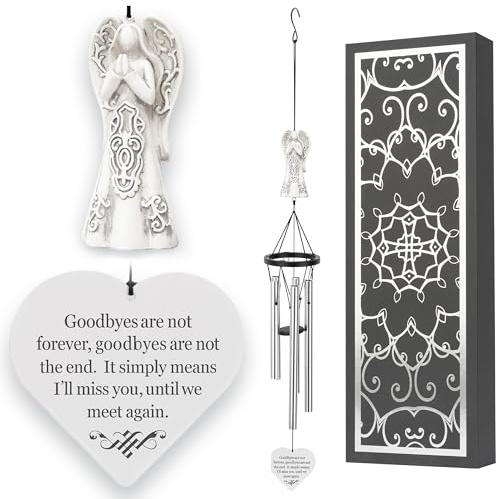 Memorial Wind Chimes with Celtic Angel & Heart - Goodbyes are Not Forever - Sympathy Gift for Loss of a Loved One