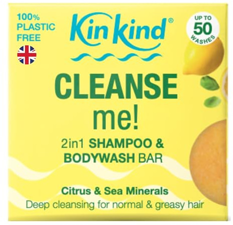 KinKind Shampoo Bar - CLEANSE Me! 2 in 1 Solid Shampoo & BodyWash for Normal to Greasy Hair | Natural, Travel-Friendly | Up to 50 Washes - Vegan & Cruelty Free