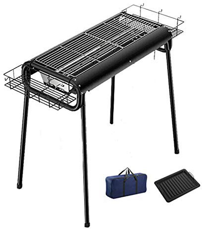Picknick-Grill Tragbare Reiseklapper hoher Barbecue BBQ-Kohlegrill mit unabhängigen Holzkohle-Tank und Gewürzkorb für Camping, Picknick, Outdoor, Schwarz - 28.7 x 14.6 '' x 32.3 kleiner Grill