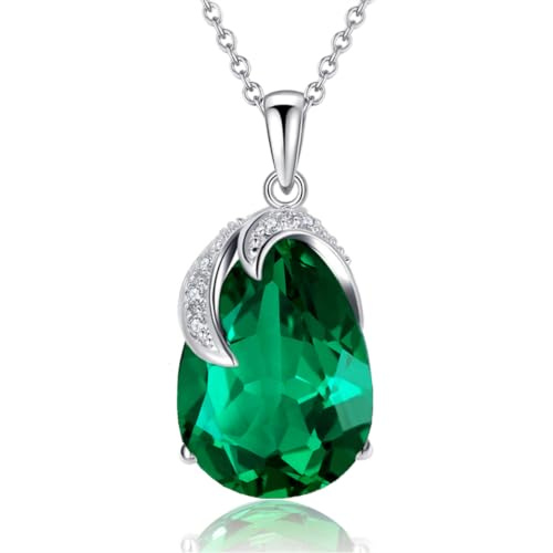 VONSSY Damenkette Edelstein Anhänger Halskette | Oval Teardrop Birne Kristall Rubin Smaragd Rosa Saphir Birthstone Halskette | Platin-Silber-Schmuckgeschenk