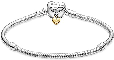 PANDORA Schlangen-Gliederarmband mit Herz-Verschluss mit Sterling-Silber und 14 Karat vergoldete Metalllegierung und Zirkoniasteine aus der Disney x Collection, 20 cm
