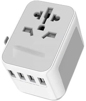 Adaptador de corriente universal mundial Adaptador de viaje internacional Toma de corriente con 4 USB Puertos de carga y fusible de repuesto Enchufe universal Toma eléctrica Enchufe de viaje con adapt