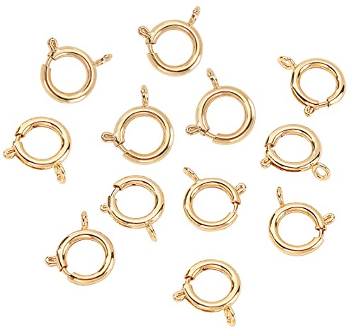 PandaHall 12 Stück Kettenverschluss Federverschlüsse, 18K Vergoldet Runde Armbandverschlüsse Schmuckverschlüsse Federringverschluss-Federring Verschluss Für Halsketten-Armbänder Schmuckherstellung