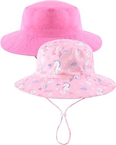 Adorel Baby Sonnenhut mit Kordelzug Sommer Fischerhut Sommerhut Hut 2er-Pack Rosa & Pink Hippokampus 6-24 Monate (Herstellergröße S)