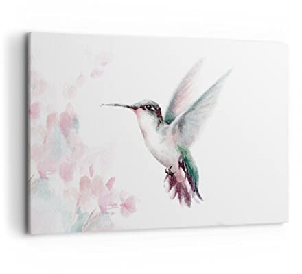 Wandbilder Dekoration Wohnzimmer Kolibri Aquarell Licht Bilder auf Leinwand 120x80cm Leinwandbild Schlafzimmer Küche Deko Wand Kunstdruck Art Groß XXL Wanddeko Bild Wall Decor Canvas AA120x80-4518