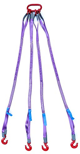 QWORK 5Ft Sling with 4 Legs Grab Hook and Adjuster, 3T G80 Alloy Steel Engine Lift Chain Link Eye Hook, 6600lbs Hoist Complete Rigging for Safe Towing and Handling of Cargo