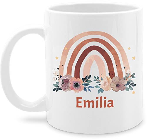 Tasse Tassen 325ml - Boho - Geschenk Regenbogen mit Name personalisiert I Rainbow - 325 ml - Weiß - blumen teetasse bohemian blume individuell emilia bedrucken personalisierte namens geschenke