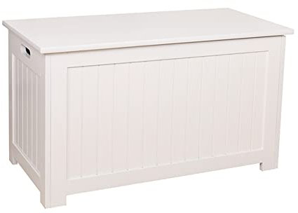 TikTakToo Holztruhe weiß mit Softclose Spielkiste Spielzeugbox Holzkiste Truhe Holz MDF Spielzeugkiste Sitzbank mit Staufach Sitzgruppe Kinder