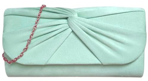 Bolso de mano de piel de gamuza estilo plegado, para novia, baile de graduación, boda,, MENTA, M