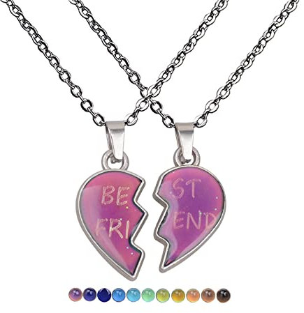 2 Stück BFF Damen Mädchen Halskette Damen Herz Freundschaft Kette für verschiedene Farbwechsel bei verschiedenen Temperaturen Kette