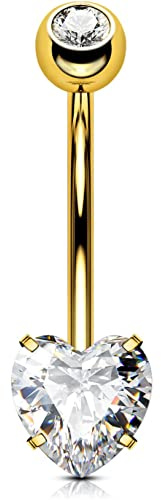 OUFER 14G Bauchnabelpiercing Titan Herz Piercing Bauchnabel Lang Kurz CZ Edelstein Kugeln Belly Button Piercing Navel Bars Silber 1.6mm Nabelring Frau Geschenk Schmuck
