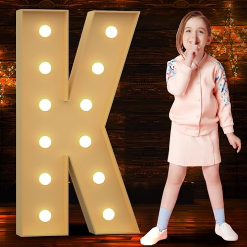 Tongjoy 4FT Light Up Letters, Marquee Light Up Letters, Large Marquee Letters, DIY Giant Letters for Engagement Decorations Birthday Party Decor Wedding Decorations, Balloon Arch Kit Letter K