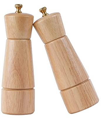 DeroTeno Salz- und Pfeffermühlenset, Verstellbare Keramikmahlwerk Salzmühle, Edelstahlmahlwerk Pfeffermühle, Gummiholz, 16,5 cm Höhe, Boden DIA 5 cm (Tablett ist nicht enthalten)