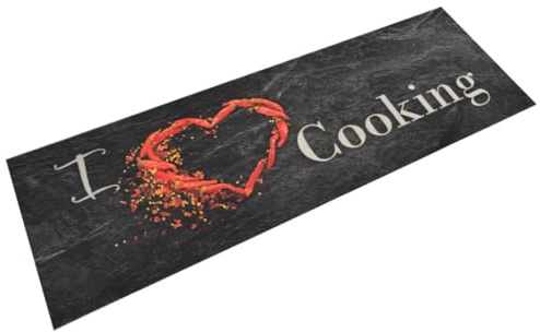 vidaXL Küchenteppich Waschbar Cooking Schwarz 60x180 cm Samt