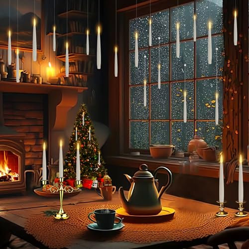 Floating Candles with Magic Wand Remote,10Pcs Hanging Magic Candle Electric Candle, Flameless LED Candle Flameless Candles for Christmas, Wedding, Halloween, Birthday Party