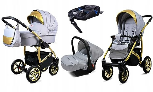 BabyLux® Kinderwagen Set 4 in 1 - Gold Lux - incl. Babywanne, Buggy Sportsitz, Auto-Babyschale, ISOFIX-Basisstation - Autositz - Kinderwagenset - Kombikinderwagen mit Wickeltasche usw.