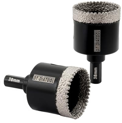 DT-DIATOOL Diamond Core Drill Bit 38mm, 2-Pack Diamond Hole Saw with Triangle Shank for Porcelain Tile Ceramic Tile Marble Granite