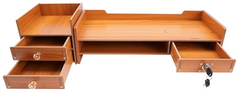 KenSyuInt Holz Monitorständer Computermonitorständer Computergestell mit Schubladen Schreibtischaufsatz Bildschirmständer Notebookständer Monitorerhöhung Monitor Halter Organizer