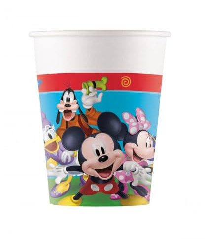 ALMACENESADAN, 5057; 8 vasos de carton ideal para fiestas y cumpleaños de la licencia Mickey Mouse; capacidad 220 ml; paquete de 8 vasos Mickey Mouse