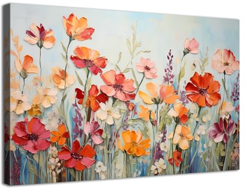 Wildflower Wall Art Red Poppy Flower Pictures for Bathroom Nature Botanical Canvas Prints Colorful Floral Poster Modern Abstract Flowers Painting Artwork Living Room Bedroom Home Decorations 12x16