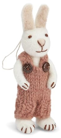 Gry & Sif Hasen, Filzhase 14 cm, Osterdekoration, Anhänger aus Filz, Osterdeko, Osterschmuck, Geburtstagsgeschenk, Gastgeschenk, mitbringsel, Fairtrade, Handmade (Hase rosa Latzhose)