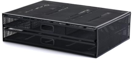 BAYORE Organizzatore da scrivania in rete metallica Supporto per monitor con 2 cassetti portaoggetti Organizer da scrivania Forniture per ufficio per PC Notebook