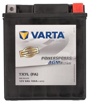 VARTA Motorradbatterie 6 Ah / 100 A - 130 mm Powersports Active AGM - lange Lebensdauer, vorgeladen, wartungsfrei, geeignet für Motorräder, Motorroller, Quads, Jetskis und Schneemobile, schwarz
