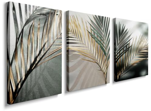 prinfantasy Wall Art 3 Panels Framed Canvas Wall Leaves Pictures Printing Painting Poster Wall Decor for Bedroom Living Room Bathroom Office 40x30cmx3Pcs, YH097