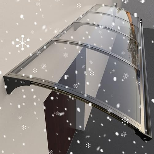 Pensilina per copertura, tendalino per finestra, tenda da veranda, tettoia per porta, tendone in policarbonato e alluminio, pensilina parapioggia (Color: Black, Size: 65x180cm)