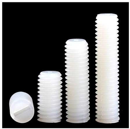 50pcs ensemble de vis sans tête en nylon blanc filetage en plastique tête plate métrique sans tête boulon à fente vis à encoche M3 M4 M5 M6 M8(35mm (50pcs),M5)
