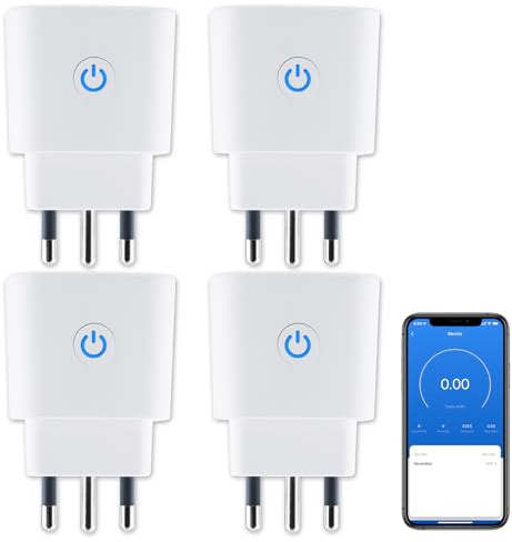Presa Wifi Italiana 16A, Monitoraggio energetico Intelligente Smart Plug, Protezione Sovraccarico, Timer e Regolazione del Programma, Compatibile con Alexa & Google Home, 4 Pezzi