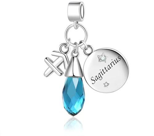 LSxAB Breloque en forme de larme avec pierre de naissance 12 constellations pour femme, signe du zodiaque, compatible avec les bracelets Pandora