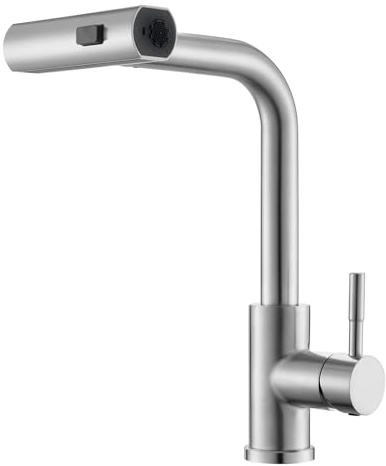 CENOSA Kitchen Faucet with Pull Down Sprayer Waterfall Single Hole Kitchen Sink Stainless Steel Modern Kitchen Faucets Brushed Nickel