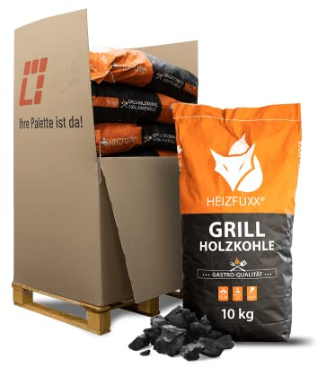 HEIZFUXX Grillholzkohle 120 kg (12 x 10 kg) 1 Palette | Premium BBQ Holzkohle