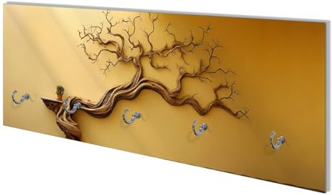 Wallario Wandgarderobe aus Glas in Größe 80 x 30 cm mit Memoboard-Funktion, Motiv: Lebensbaum Skulptur | 5 Kleiderhaken zum Aufhängen von Jacken
